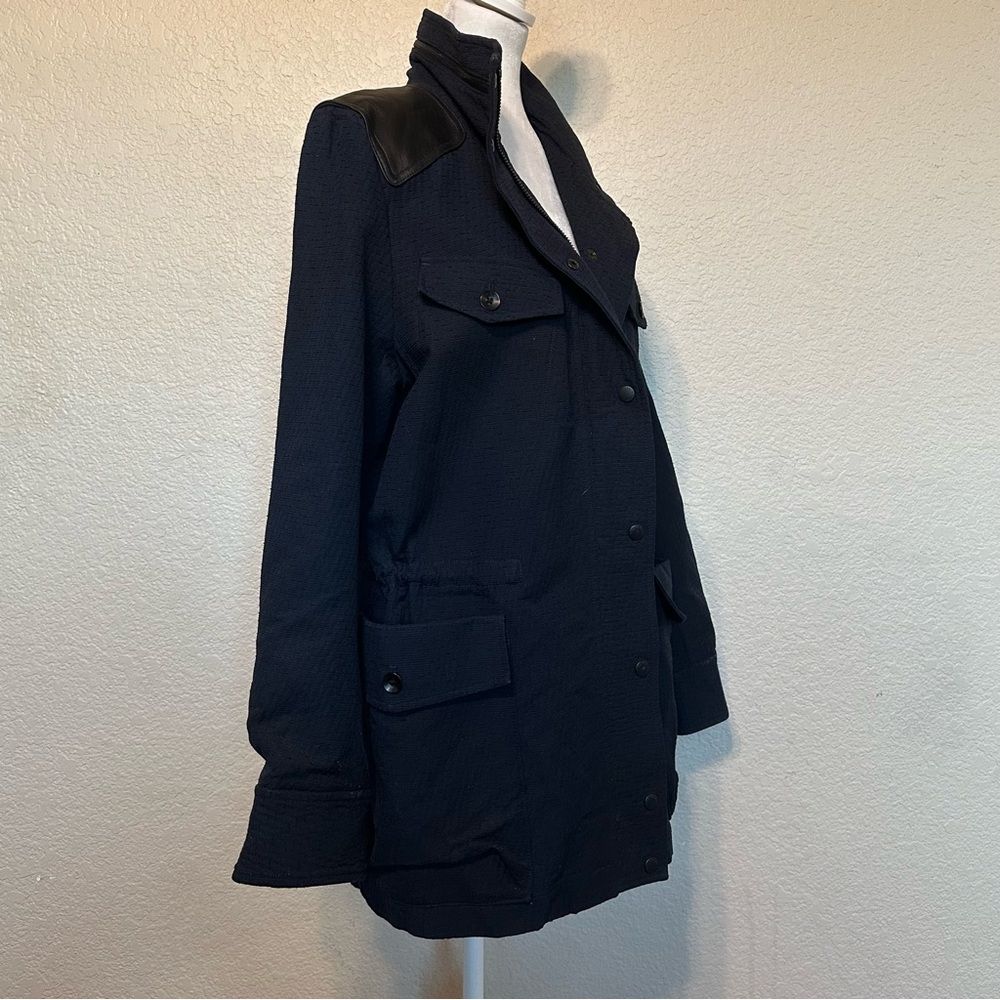 Rag & Bone Leather Trimmed Navy Utility Jacket - Picture 4 of 11